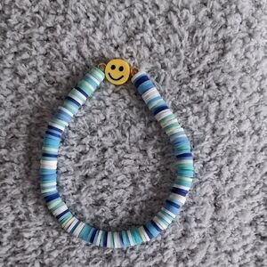 Blue Smiley Face Clay Beaded Necklace - Unbranded